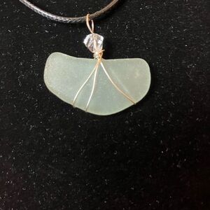 #65 handmade aqua seaglass pendant